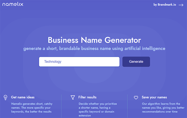 Namelix free business name generator