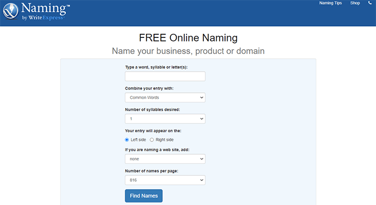Naming. Net free online business name generator
