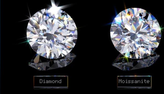 Reflection in moissanite and diamond gemstones