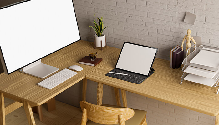 L shaped desk office space