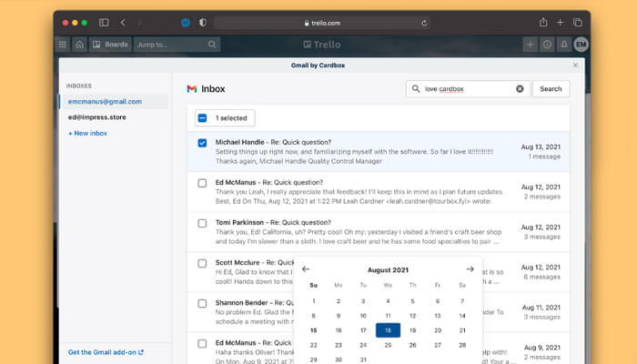 Essential features of trello-gmail integration with cardbox project management