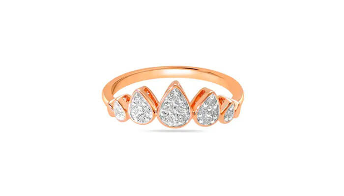 14kt rose gold glistening rain droplet diamond finger ring