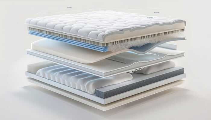 Vispring masterpiece mattresses layers including puffy top, foam, natural materials, pocket springs and base layer.