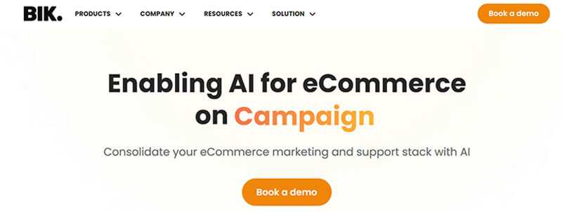 The bik homepage says it all- ai-powered solutions for ecommerce campaigns and marketing consolidation.