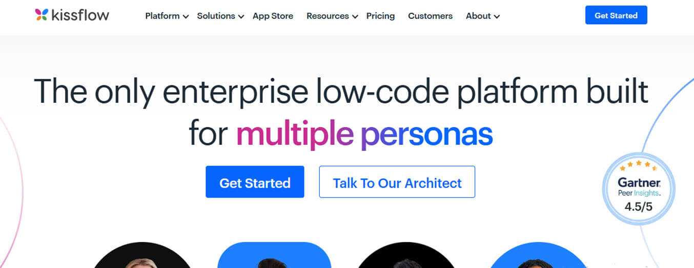 Kissflow platform providing a low-code enterprise solution designed for multiple personas with gartner ratings.