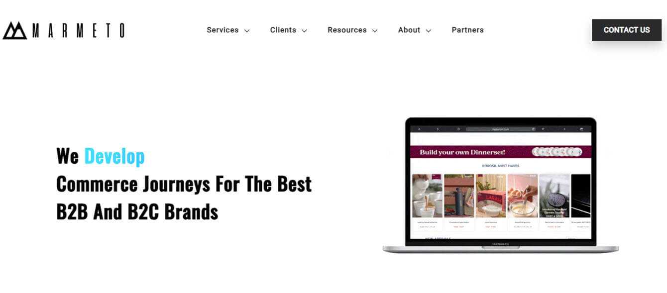 Marmeto website banner, focusing on personalized commerce journeys for b2b and b2c brands.