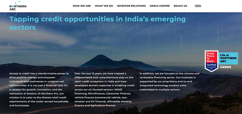 Startup companies in chennai: the website of northern arc capital limited, offering credit opportunities to emerging sectors in india