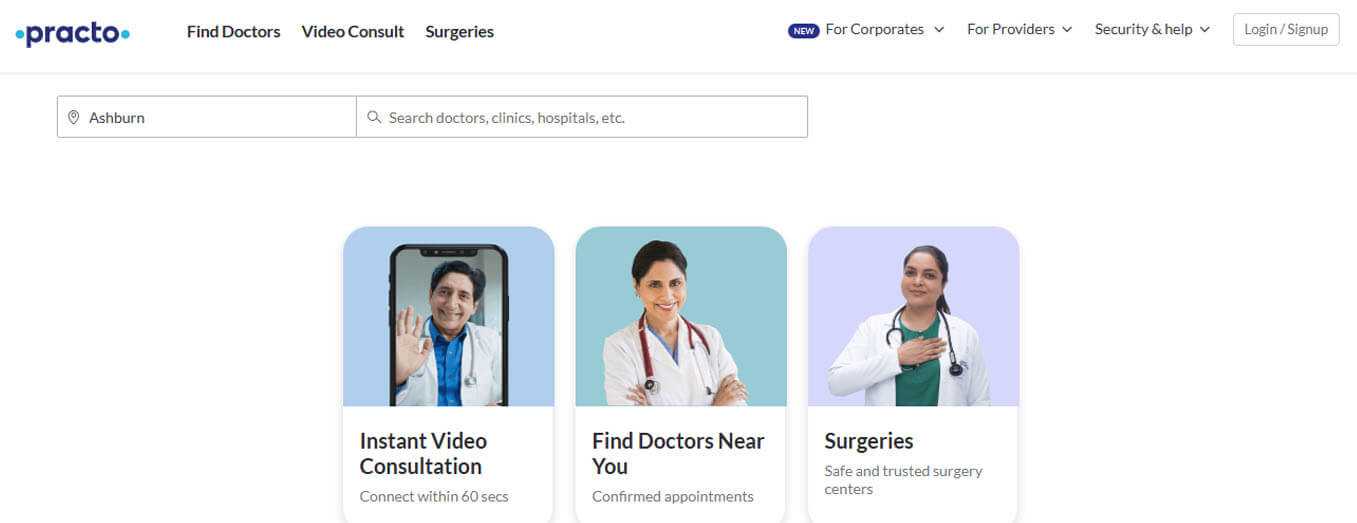 Practo platform offering online doctor consultations, appointments, and trusted healthcare services.