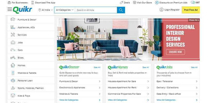 Quikr online marketplace where people buy, sell, and rent everything from houses to cars.