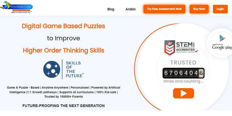 Skillangels platform covers digital, game-based puzzles that enhance higher-order thinking skills in children.