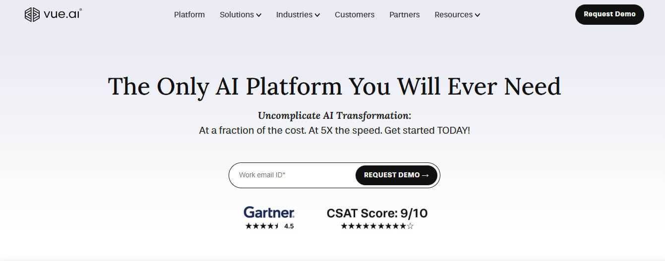 Vue. Ai platform driving ai transformation in businesses through gartner-rated and cost-efficient solutions.