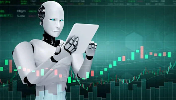 Ai robot with financial data and stock charts: the advanced trading technology of solvent. Life.