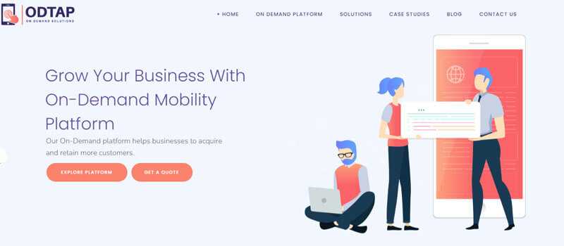 Odtap homepage showcasing ahmed abdullah's on-demand mobility platform with a digital collaboration illustration.