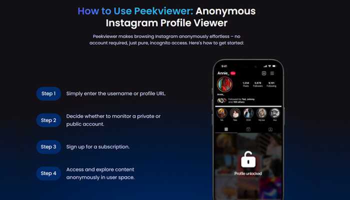 Peekviewer review: step-by-step instructions for using peekviewer to anonymously view instagram profiles, including sign-up and access steps.