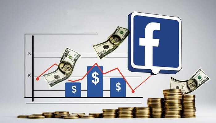 How much does facebook pay for views: an illustration showing money, facebook logo, and a graph indicating growth.