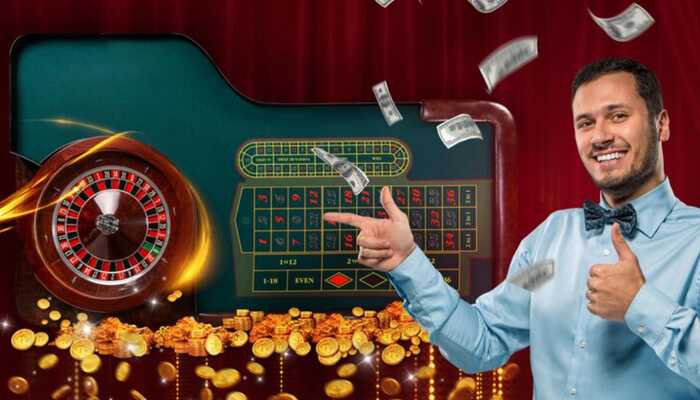 Smiling player celebrating winnings at an online roulette table, representing success with free credit no deposit casino offers.